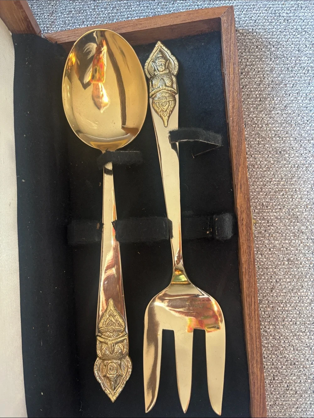 Brass Tone Salad Serving Set by - Gold
